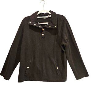Croft & Barrow Sweater Womens XL Black tight knit Pull over 1/4 Silver snaps